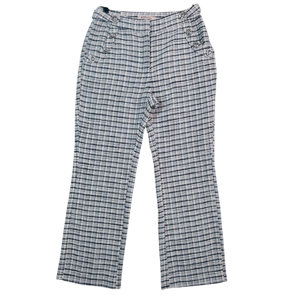 Queit Luxury Tweed BCBGeneration XS Plaid Sailor Trousers Crest Button Pants